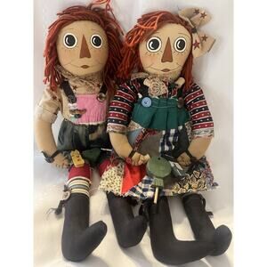 Vintage SET Cloth Raggedy Ann & Raggedy Andy By Fairfield Artist Doll 23”